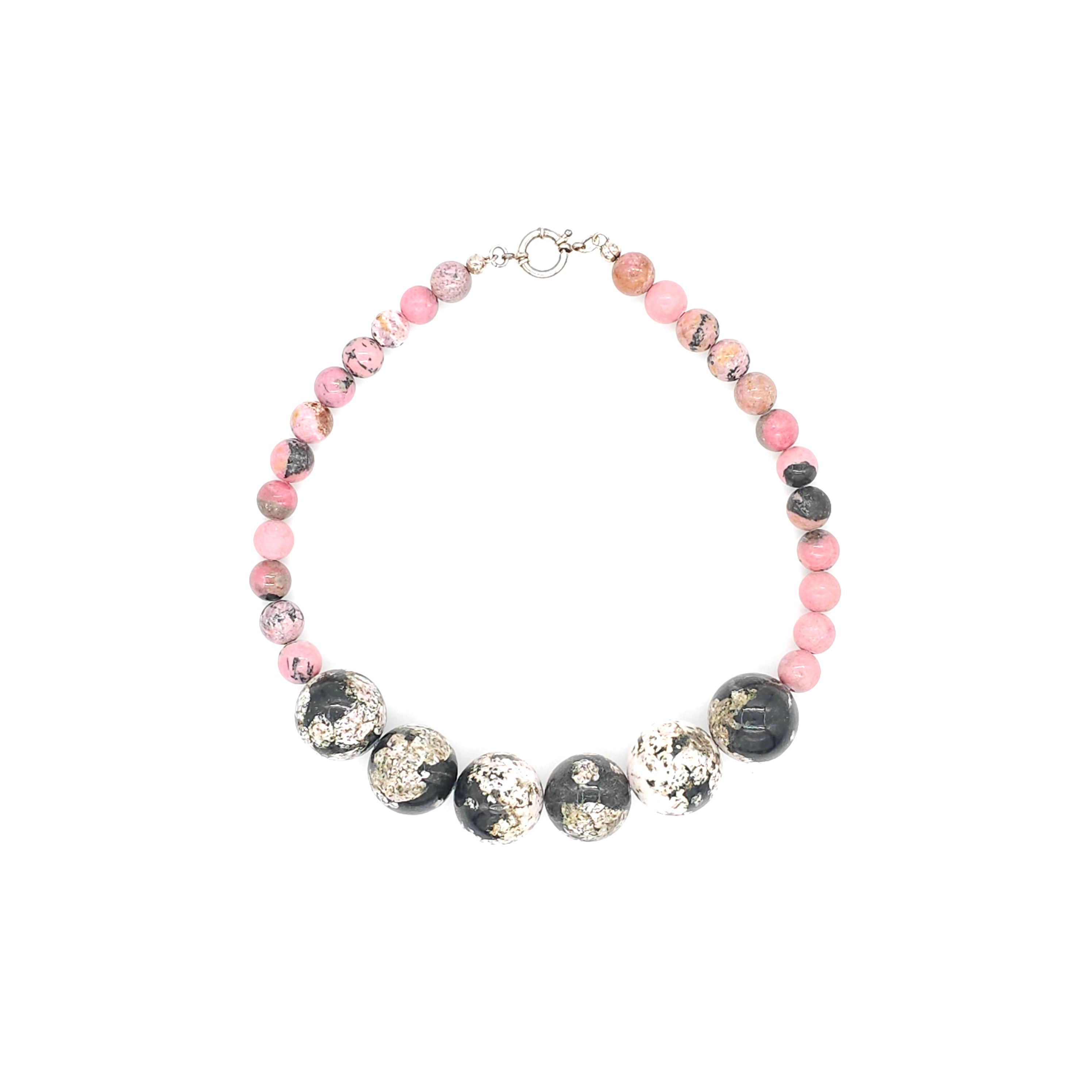 Moyo: Rhodonit, Pink Snowflake Obsidian top view